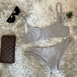 EUC Shein Light Gray Puckered Teeny Cheeky Bikini Set M